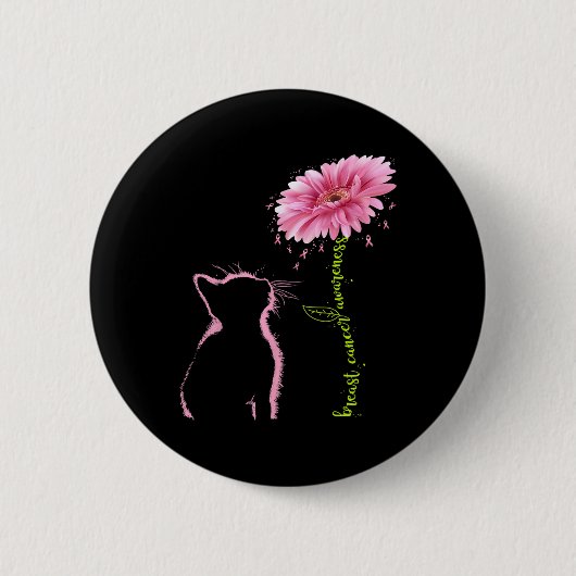 Krebsbewusstsein Rosa Band Daisy Blume Cat Liebe Button (Vorderseite)