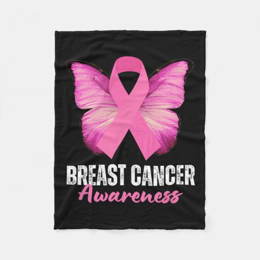 Krebsbewusstsein rosa Flachblütenschmetterling Fleecedecke (Vorderseite)