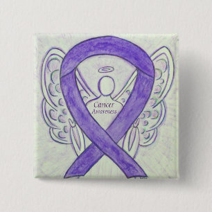 Krebsbewusstsein Violet Ribbon Engel Custom Button