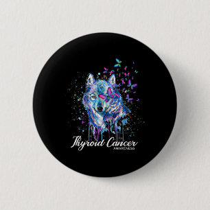 Krebsbewusstsein Wolf Aquamarin Pink Blue Ribbon Button
