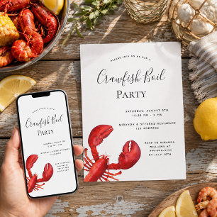 Krebse Kochen Party roter Hummer weiß Einladung