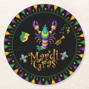 Krebse/Trompete/Maske/Lilie Mardi Gras Runder Pappuntersetzer