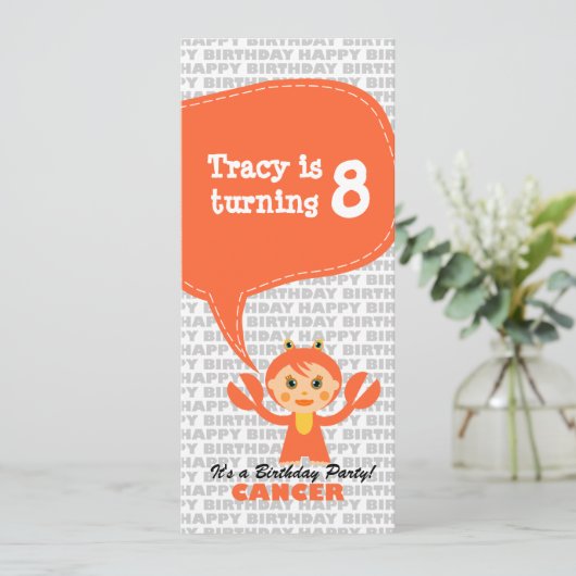 Krebseinladung Geburtstagspartei Einladung (Stehend Vorderseite)