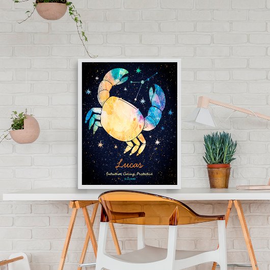Krebskonstellation Zodiac Watercolor Star Galaxy Poster