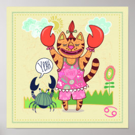 Krebskranke Katze Zodiac Kinderzimmer Print Poster