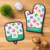 Krebsmuster Ofenhandschuh & Topflappen-Set (Oben Unten)