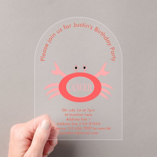 Krebsstern-Schildkröte Custom Birthday Party Acryleinladungen (Insitu (Handheld))