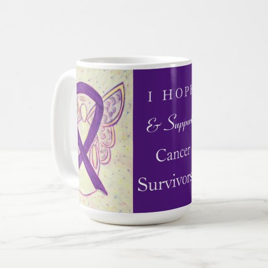 Krebsüberlebung Bewusstsein Lila Multifunktionslei Kaffeetasse (Vorderseite Links)