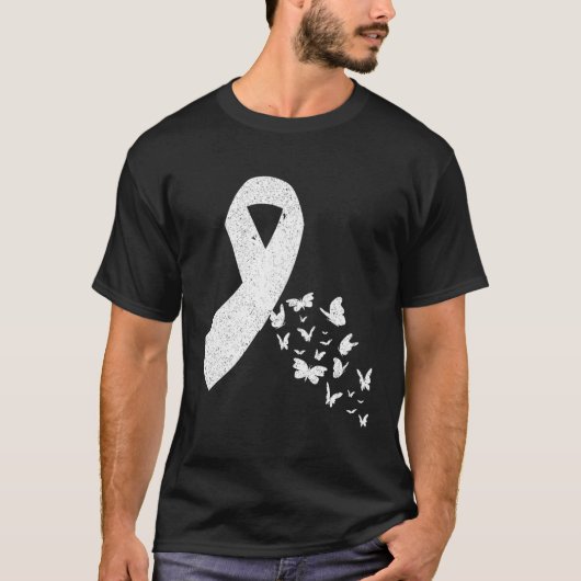 Krebsüberlebung Butterfly Weißer Ribbon Lungenkreb T-Shirt (Vorderseite)