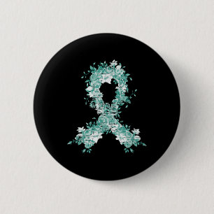 Krebsüberlebung Geschenk Aquamarine Ribbon Ovarial Button