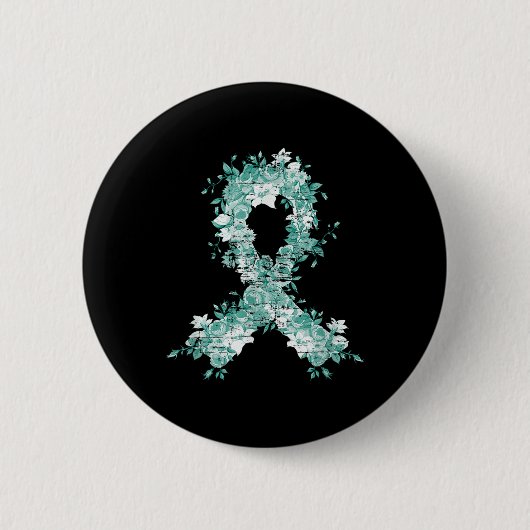 Krebsüberlebung Geschenk Aquamarine Ribbon Ovarial Button (Vorderseite)