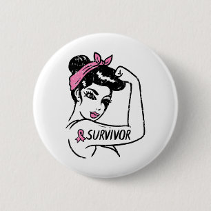 Krebsüberlebung Rosie Riveter Pink Awareness Women Button