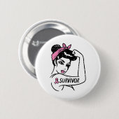 Krebsüberlebung Rosie Riveter Pink Awareness Women Button (Vorne & Hinten)
