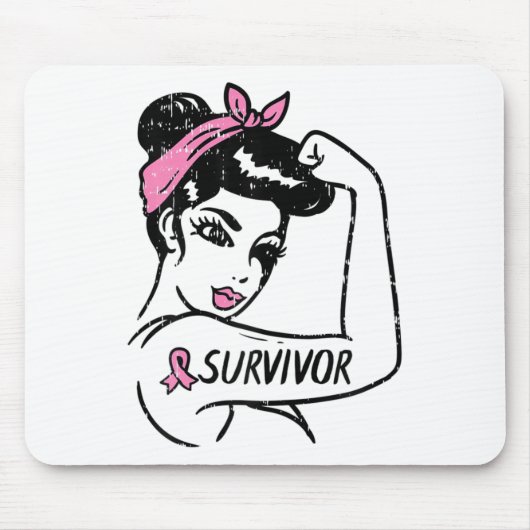 Krebsüberlebung Rosie Riveter Pink Awareness Women Mousepad (Vorne)