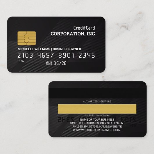 Kreditkarte | Black Sleek Lines Visitenkarte (Vorne/Hinten)