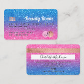 Kreditkarte blau rosa Glitzer Schönheitsmonogramm Visitenkarte (Vorne/Hinten)