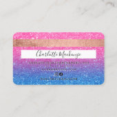 Kreditkarte blau rosa Glitzer Schönheitsmonogramm Visitenkarte (Rückseite)