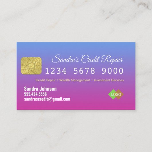 Kreditkarte Blue und Pink Glitzer Business Card Visitenkarte (Vorderseite)