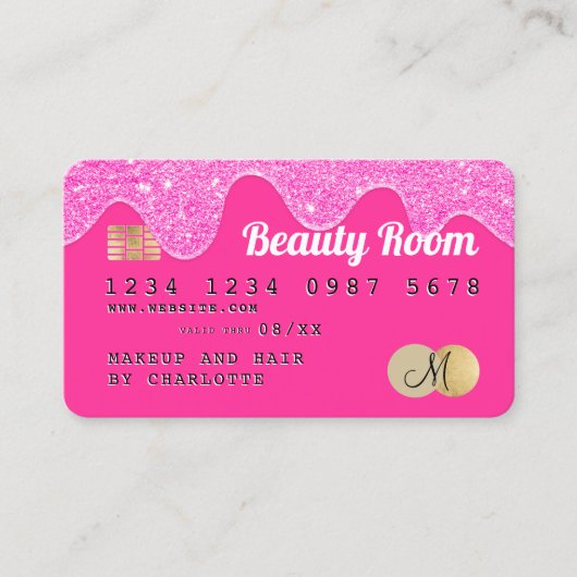 Kreditkarte Glitzer Tropfen Schönheit rosa Monogra Visitenkarte (Vorderseite)