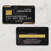 Kreditkarte | Gold Black Sleek Lines Visitenkarte (Vorne/Hinten)