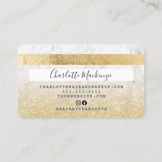 Kreditkarte Gold Glitzer Marmor Girl Monogramm Visitenkarte (Rückseite)