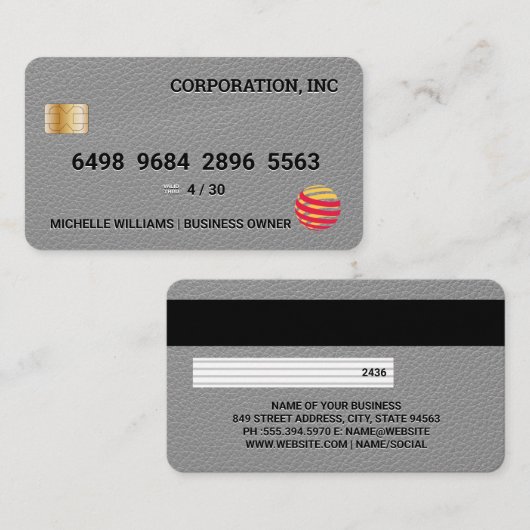 Kreditkarte | Graue Ledertextur Visitenkarte (Vorne/Hinten)