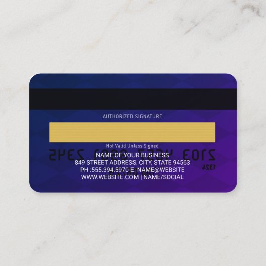 Kreditkarte | Kontrollierter Lila Hintergrund Visitenkarte (Rückseite)