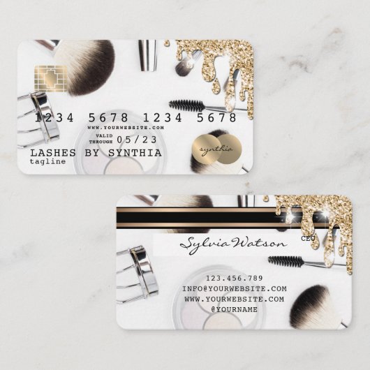Kreditkarte Makeup Artist Gold Tropfen Visitenkarte (Vorne/Hinten)