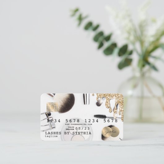 Kreditkarte Makeup Artist Gold Tropfen Visitenkarte (Stehend Vorderseite)