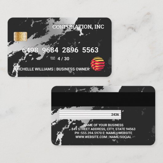Kreditkarte | Metallic | Marmor Visitenkarte (Vorne/Hinten)