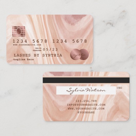 Kreditkarte Moderne rosafarbene Marmor Makeup Arti Visitenkarte (Vorne/Hinten)