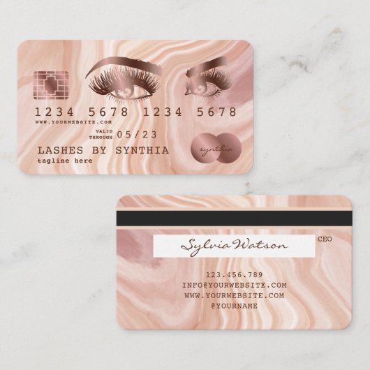 Kreditkarte Moderne rosafarbene Marmor Makeup Arti Visitenkarte (Vorne/Hinten)