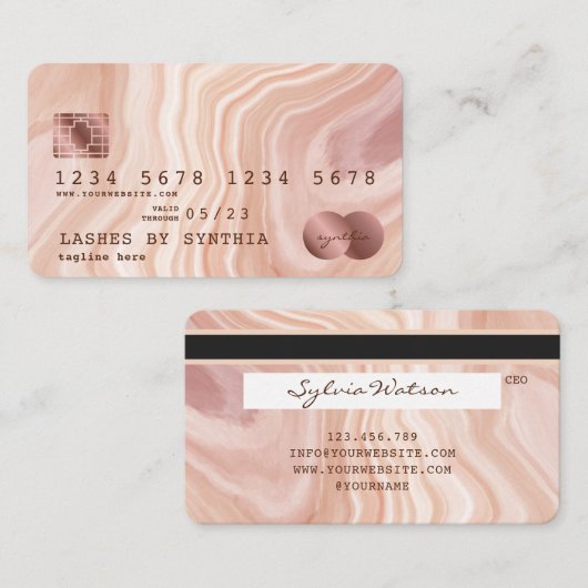 Kreditkarte Moderne rosafarbene Marmor Makeup Arti Visitenkarte (Vorne/Hinten)