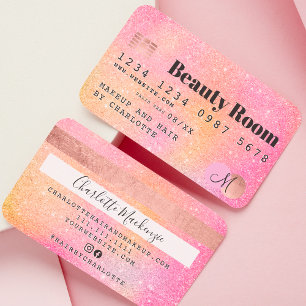 Kreditkarte Rosa Glitzer Chic Beauty Monogramm Visitenkarte