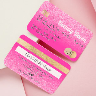 Kreditkarte Rosa Glitzer Schönheit Rosa Monogramm Visitenkarte