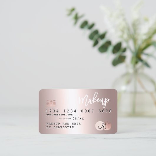 Kreditkarte Rose Gold Metallfolie Monogramm Visitenkarte (Stehend Vorderseite)