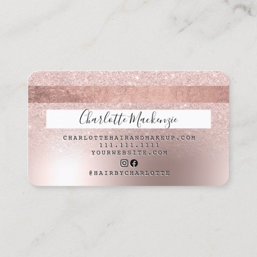 Kreditkarte Rose Gold metallische Glitzer Schönhei Visitenkarte (Rückseite)