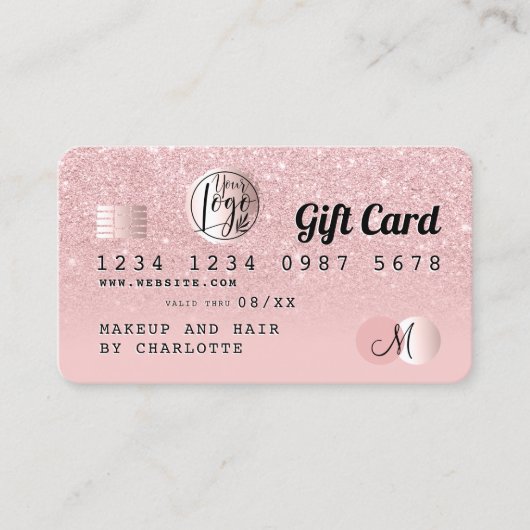 Kreditkarte Rose Gold Rosa Glitzer ombre Geschenkk Visitenkarte (Vorderseite)