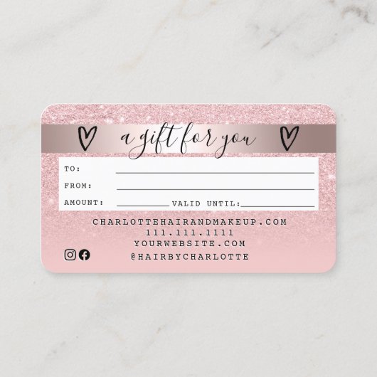 Kreditkarte Rose Gold Rosa Glitzer ombre Geschenkk Visitenkarte (Rückseite)