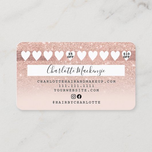 Kreditkarte Rose Gold rot Rosa Glitzer Loyalität Visitenkarte (Rückseite)