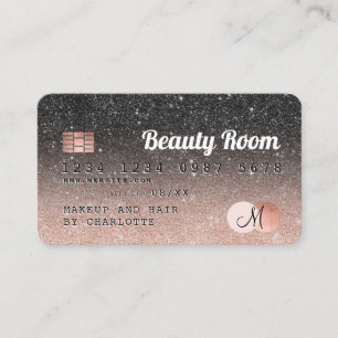 Kreditkarte Rose Gold Schwarzer Glitzer Monogramm Visitenkarte
