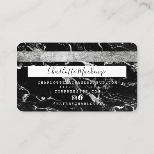 Kreditkarte Schönheit schwarz Marmor chic Monogram Visitenkarte (Rückseite)
