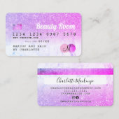 Kreditkarte Schönheitsrosa Glitzer Marmor Monogram Visitenkarte (Vorne/Hinten)
