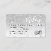 Kreditkarte silber Glitzer Marmor chic Monogramm Visitenkarte (Vorderseite)