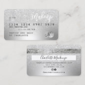 Kreditkarte silber metallisches Glitzer Monogramm Visitenkarte (Vorne/Hinten)