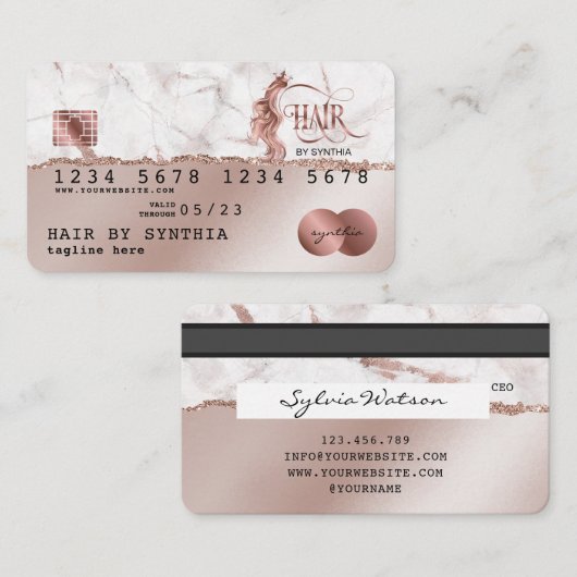 Kreditkarte Stil Rose Gold Haare Stylist Torn Papi Visitenkarte (Vorne/Hinten)