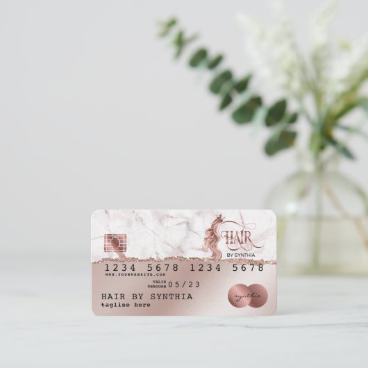 Kreditkarte Stil Rose Gold Haare Stylist Torn Papi Visitenkarte (Stehend Vorderseite)