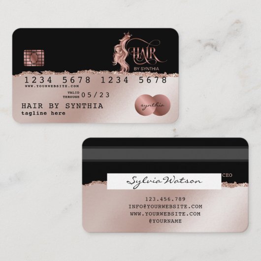 Kreditkarte Stil Rose Gold Haare Stylist Torn Papi Visitenkarte (Vorne/Hinten)
