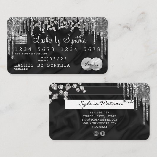 Kreditkarte Stil Silver Diamant Ihr Name Visitenkarte (Vorne/Hinten)