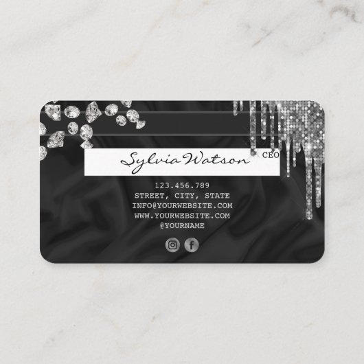 Kreditkarte Stil Silver Diamant Ihr Name Visitenkarte (Rückseite)